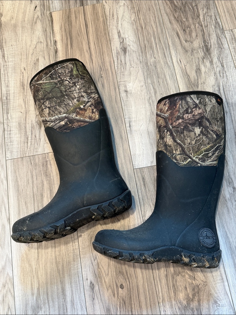 Men's Black All Weather Rubber Boots with Camouflage Upper